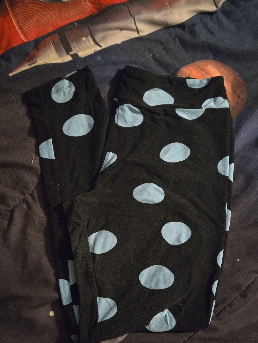 LuLaRoe Black Leggings with Light Blue Polka Dots
